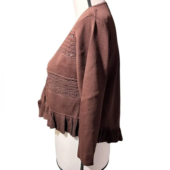 Joseph A Dark Brown Cardigan with Ruffled Hem, size L - Picture 3 of 11